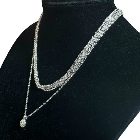 DIOR Multi-Chain Link Silver Choker Necklace and Small Rhinestone Charm Necklace - Picture 2 of 16